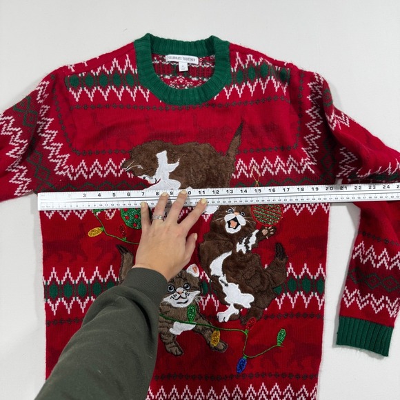 Ugly Christmas Sweater Cats Kittens Fair Isle Red Green Knit M Holiday Cozy Xmas - Picture 6 of 10